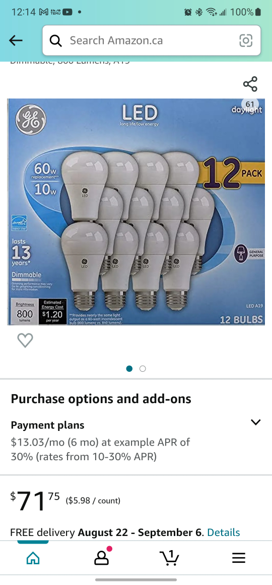 GE 60W 60 Watt Replacement Daylight LED 12 Pack, Dimmable thumbnail
