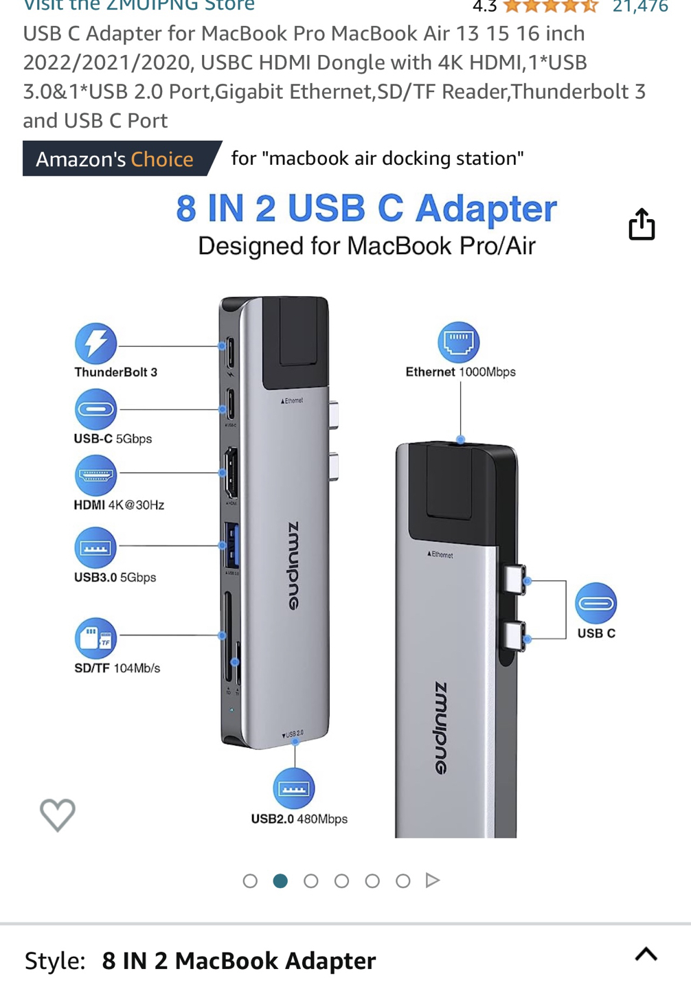 MacBook Docking Station: 8 in 2 USB C Adapter image indicator(2)