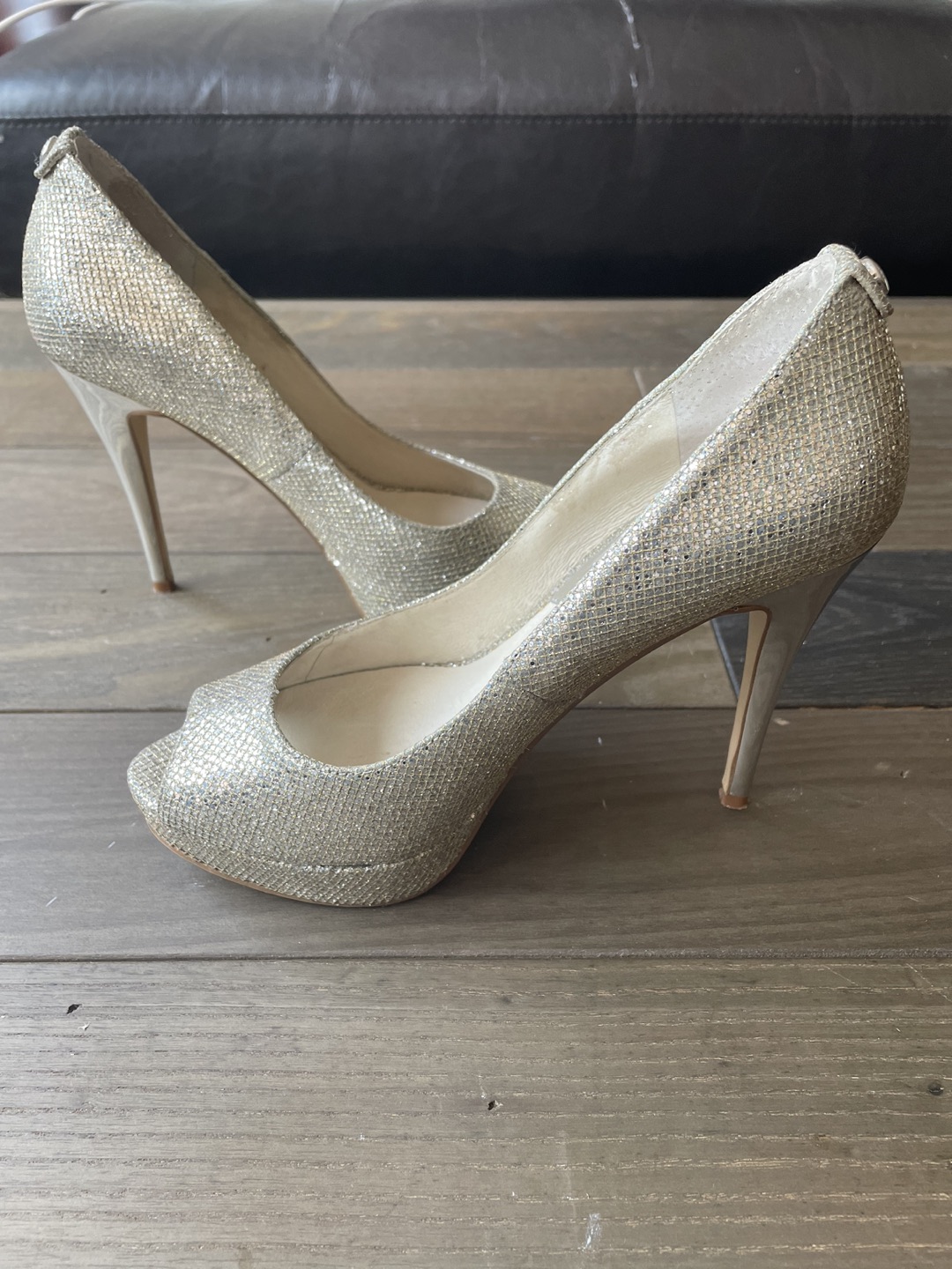 Michael Kors York Evening Sparkly Silver peep toe pump image indicator(2)