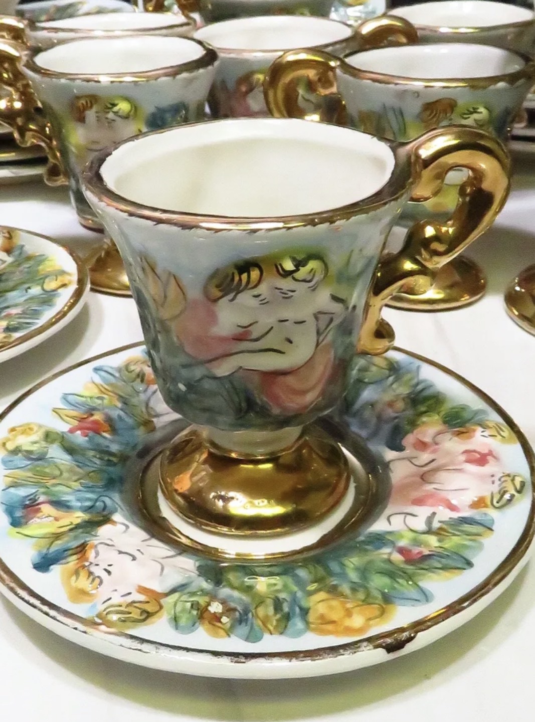 18 piece Vtg Capodimonte Service for 12 Demitasse Coffee Set thumbnail