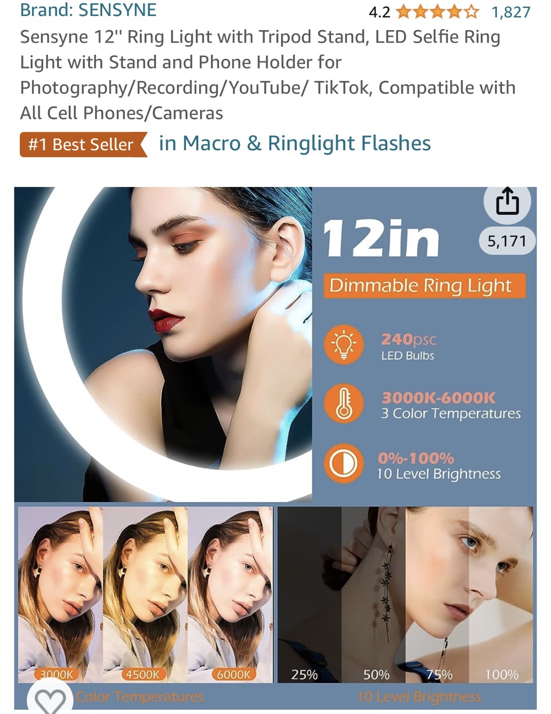 12” ring light with tripod stand - photo 4