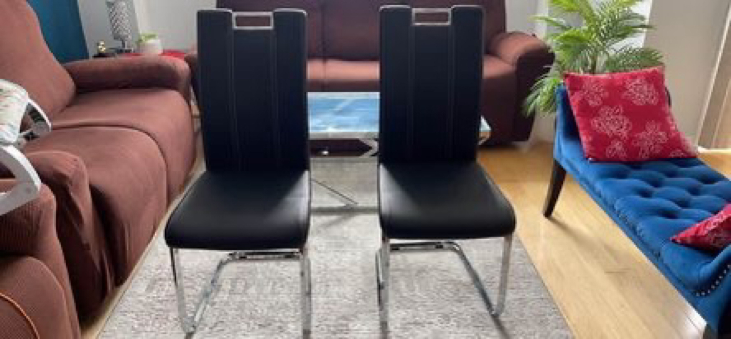 Beautiful shiny chrome legged tuxedo Dining chairs 50 each thumbnail