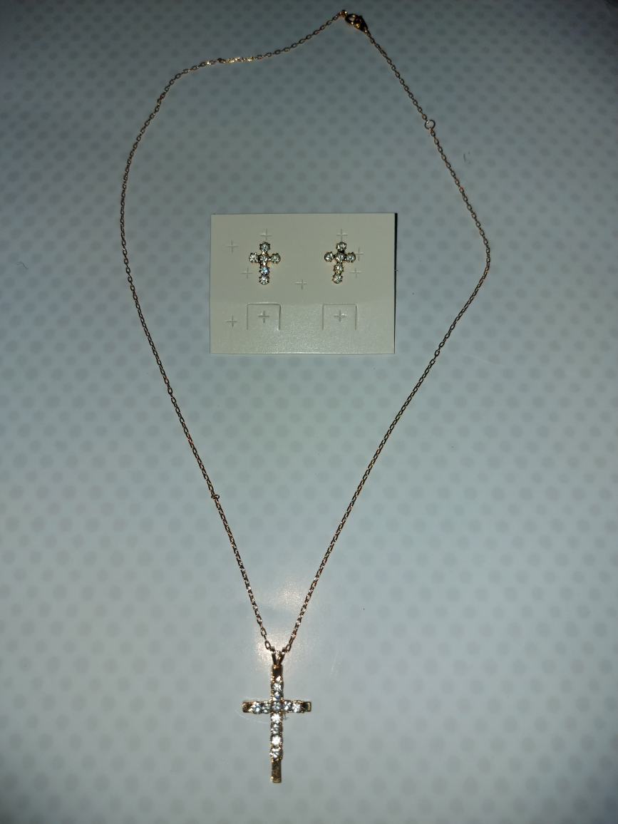 Cross Necklace and Stud Earring Set