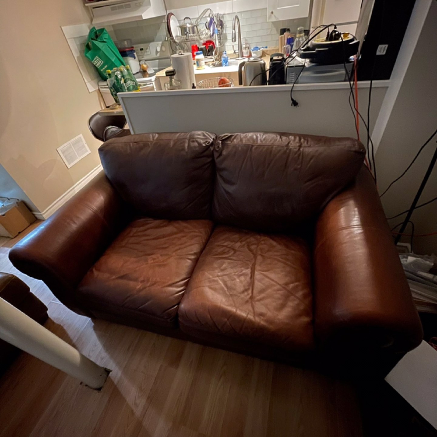 Two seater leather couch - $100