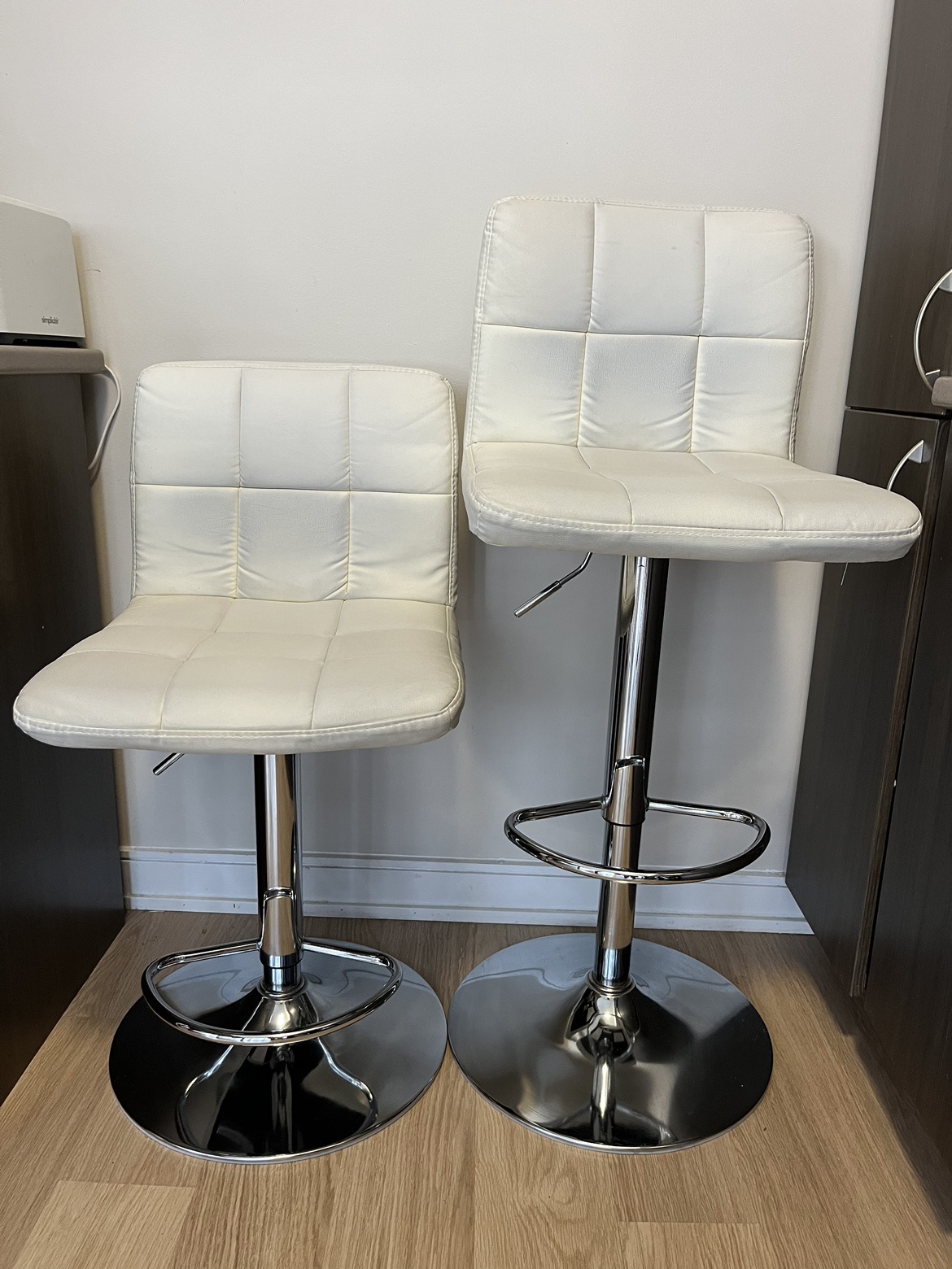 2 White Faux Leather Bar Stools thumbnail