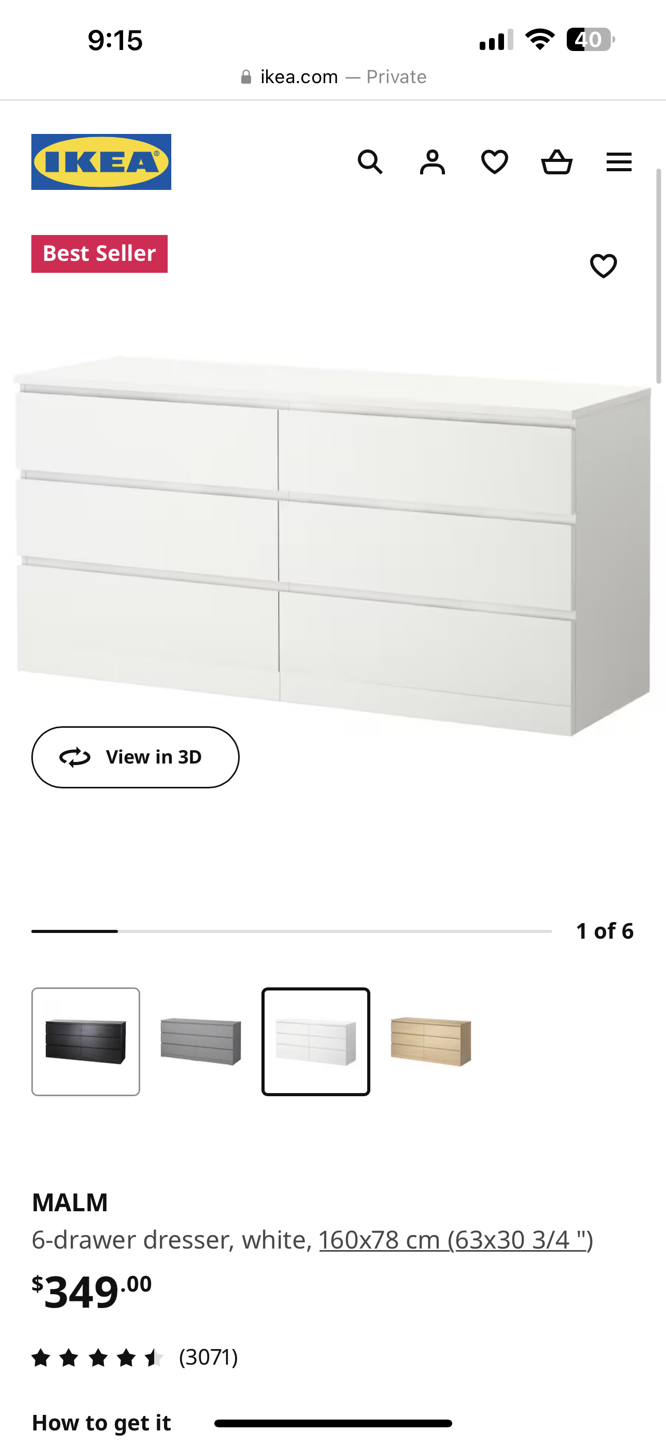 Ikea Malm 6 drawer dresser