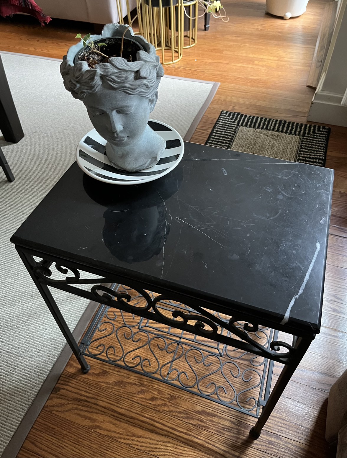 polished stone and metal side/accent table - photo 2