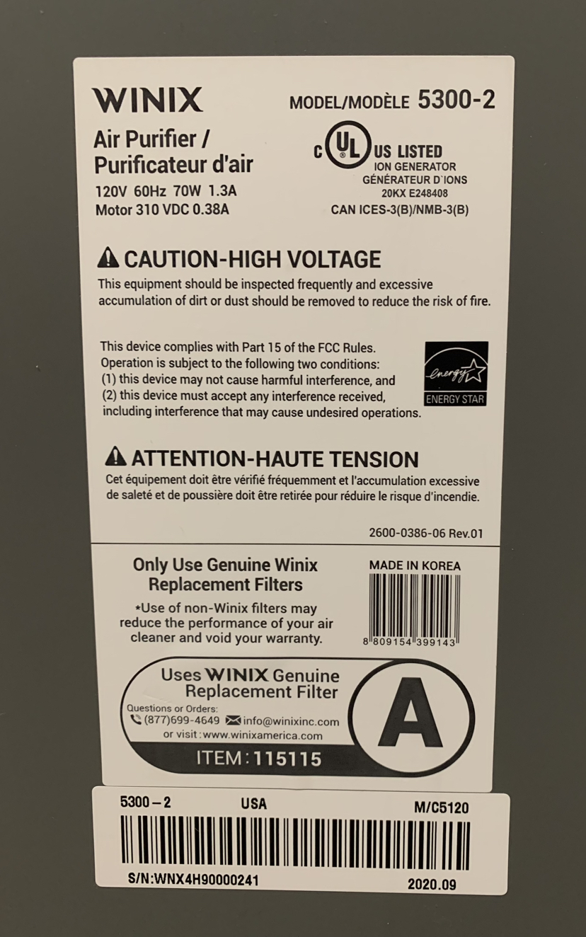 Winix Air Purifier image indicator(4)