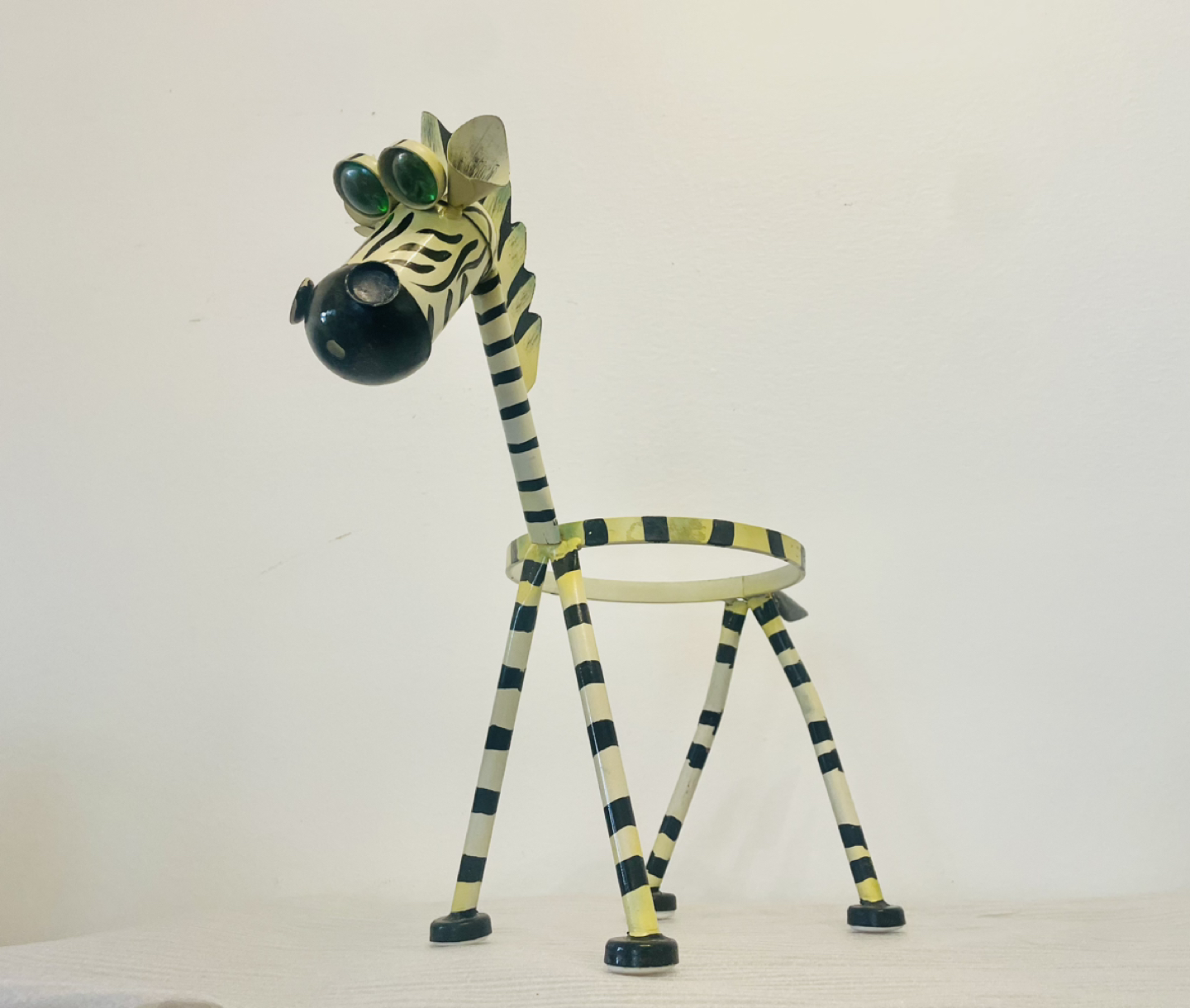 Wrought Iron Zebra Flower Pot/Vase Decor 7”R Pot/16”H x 18”L