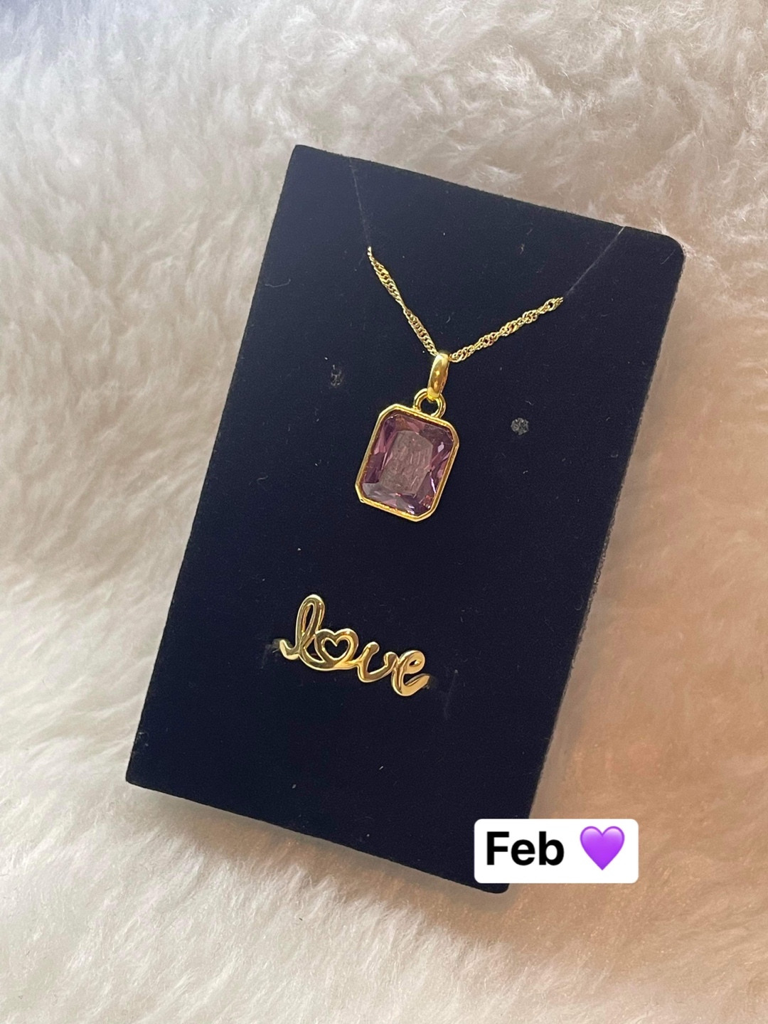 18K Gold necklace with Feb birthstone thumbnail