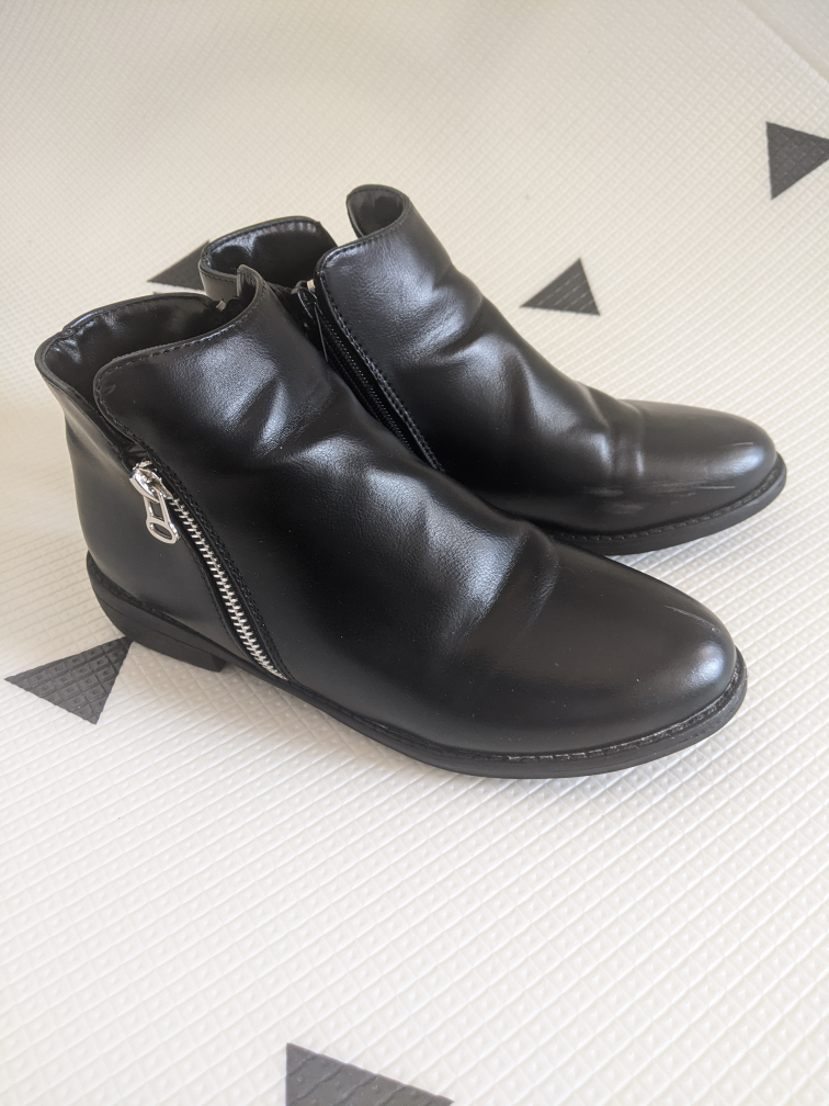Black Faux Leather Ankle Boots (Gently Worn) image indicator(3)
