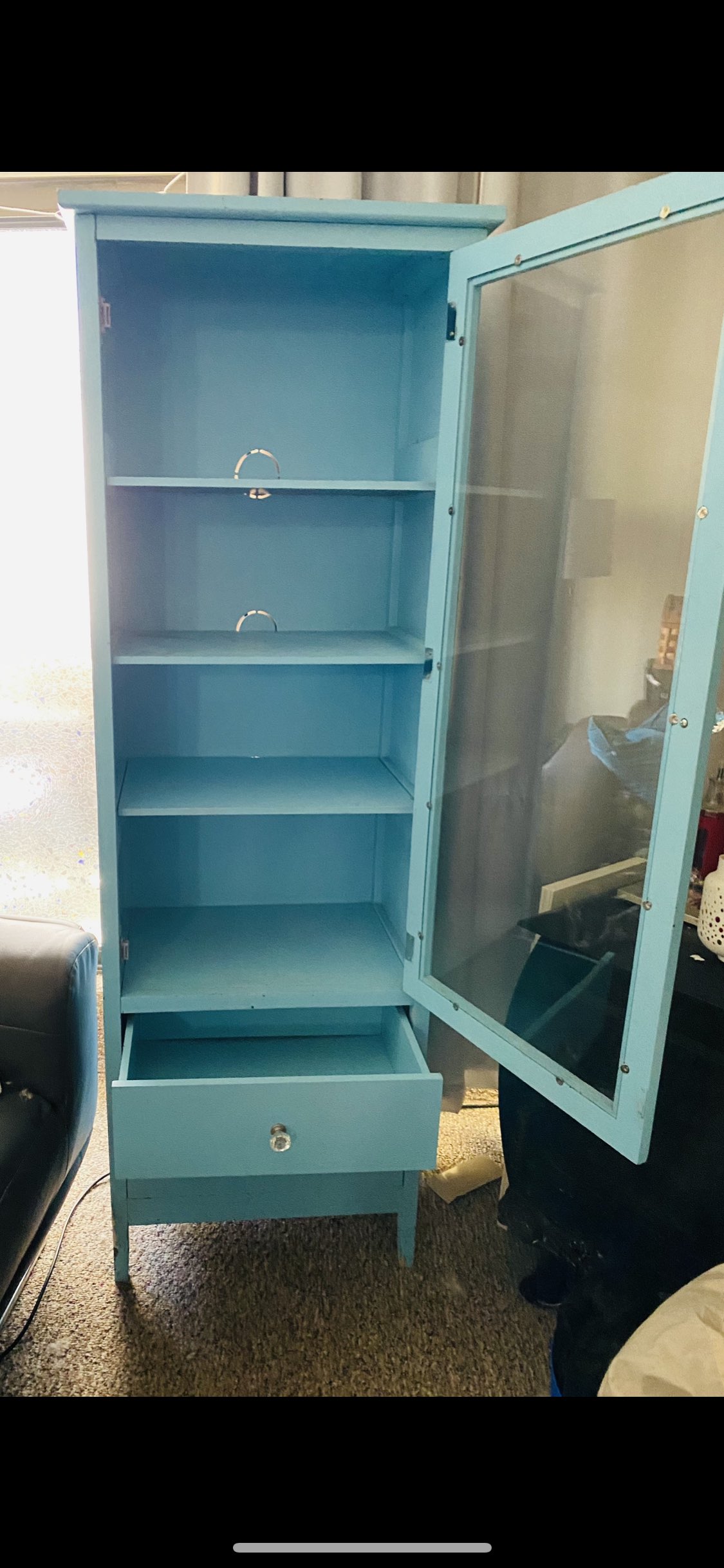 Turquoise cabinet with “crystal” looking knobs - photo 2