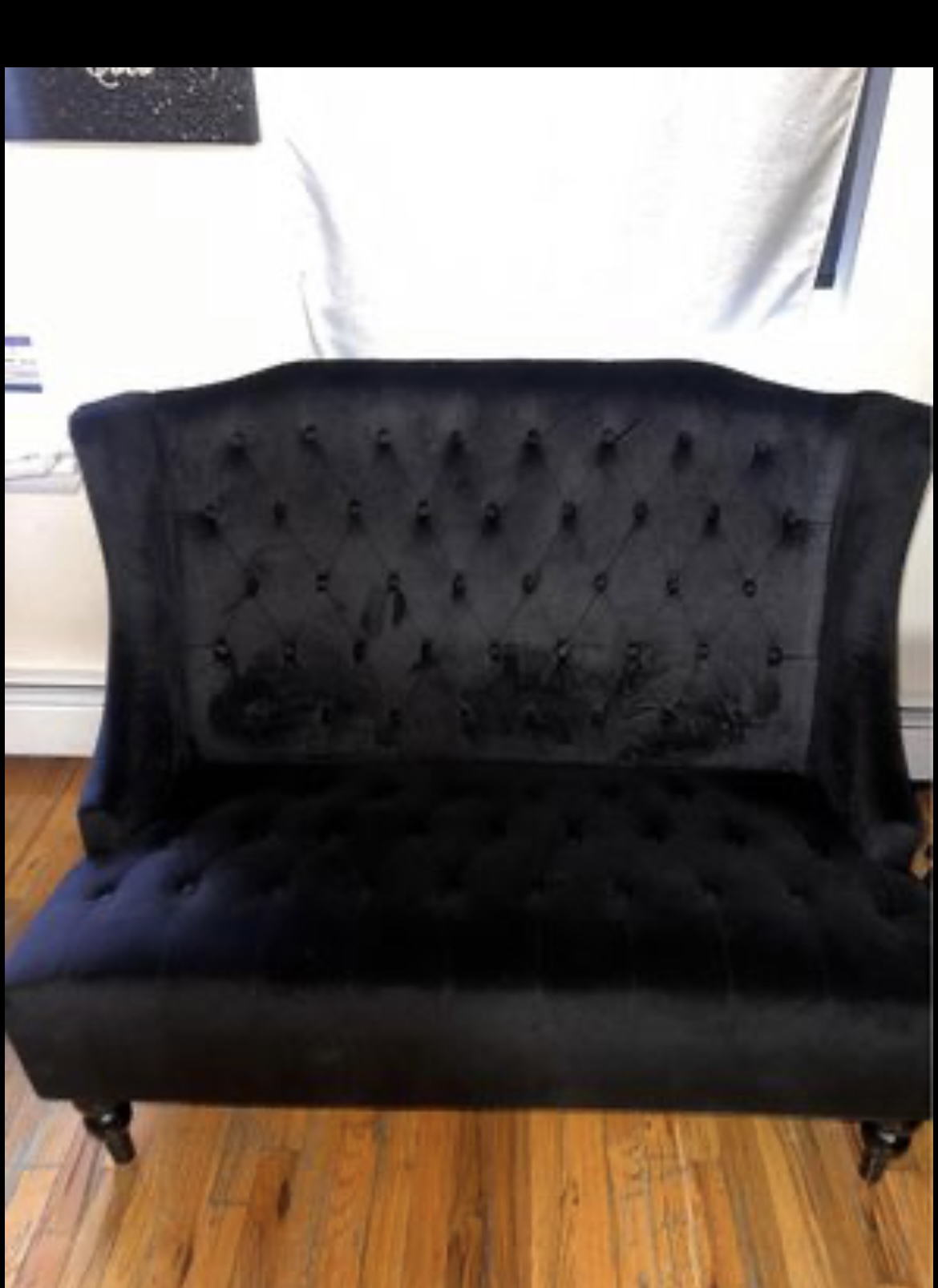 Black suede loveseat