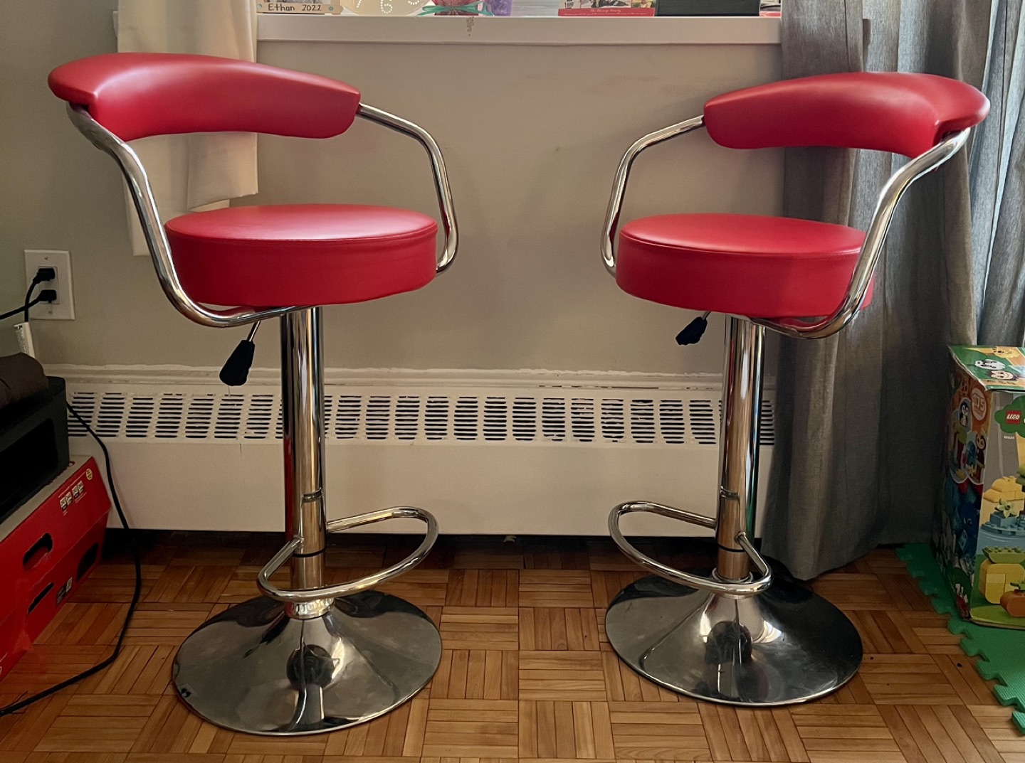 BAR STOOLS W/ RED LEATHER (price for 2pcs.) thumbnail