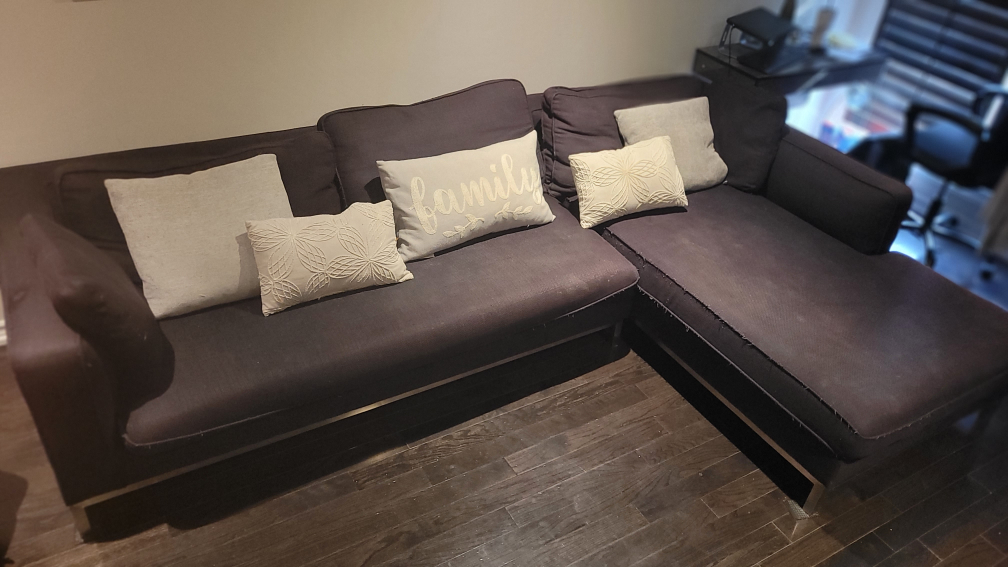 Black right side sectional sofa with silver metal legs $200 obo