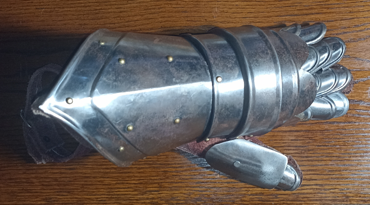 Medieval metal glove with real leather
