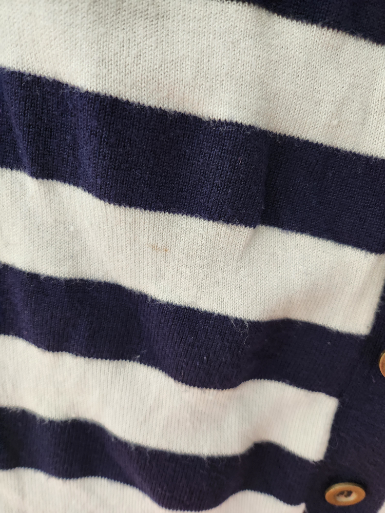 Navy Blue and White Striped Button Up Cardigan for Fall - Small image indicator(2)