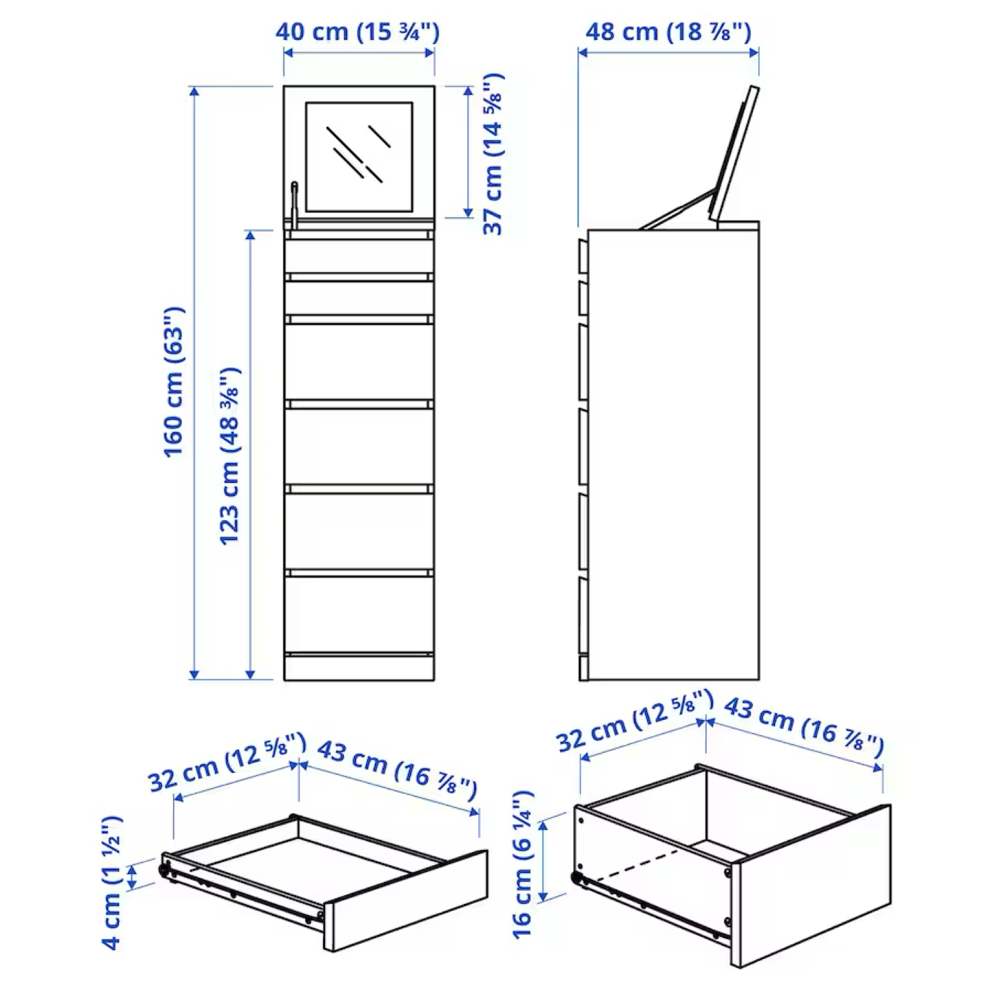 Tall Dresser / Chest of Drawers with Mirror & Jewelry storage - photo 3