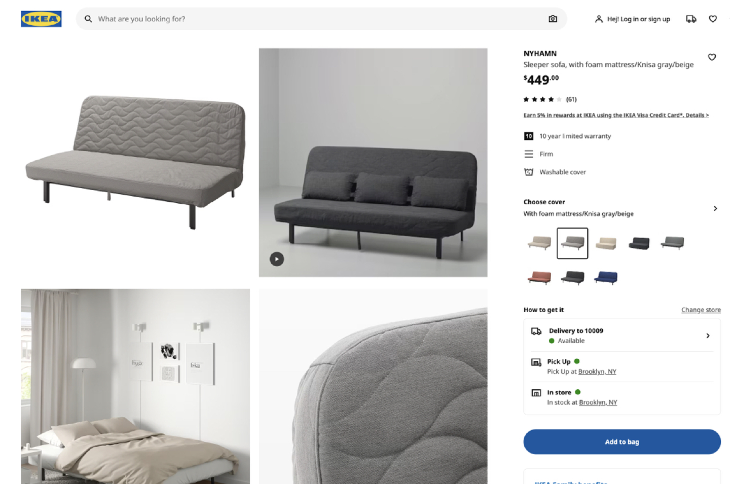 IKEA Sleeper Sofa Bed NYHAMN grey w/ free beige cover - photo 2