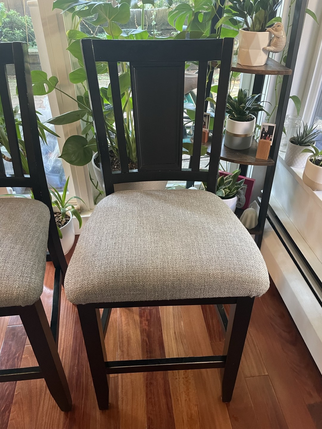 Three wood framed upholstered counter stools - photo 4