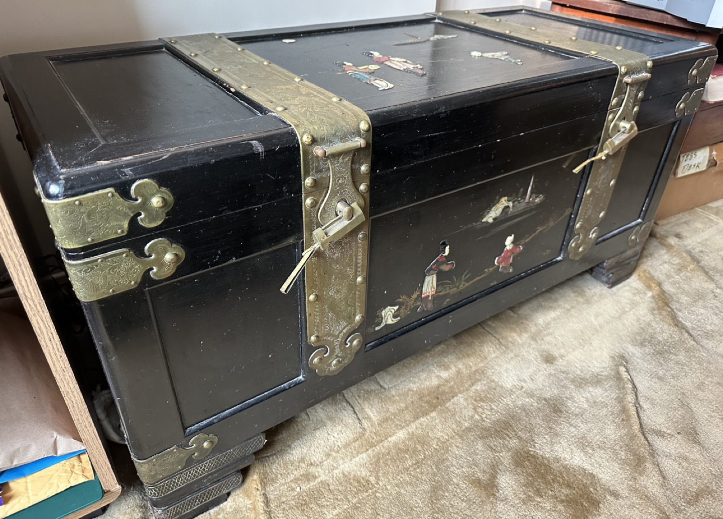 Vintage Solid Wooden Treasure Chest (with Dragon Design)