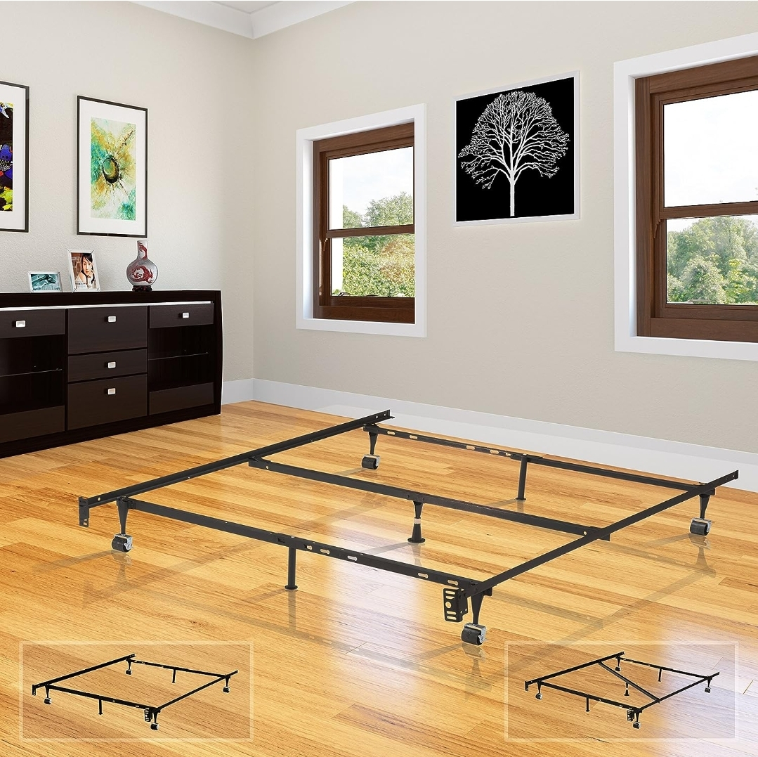 adjustable metal bed frame double/twin/queen size with wheel