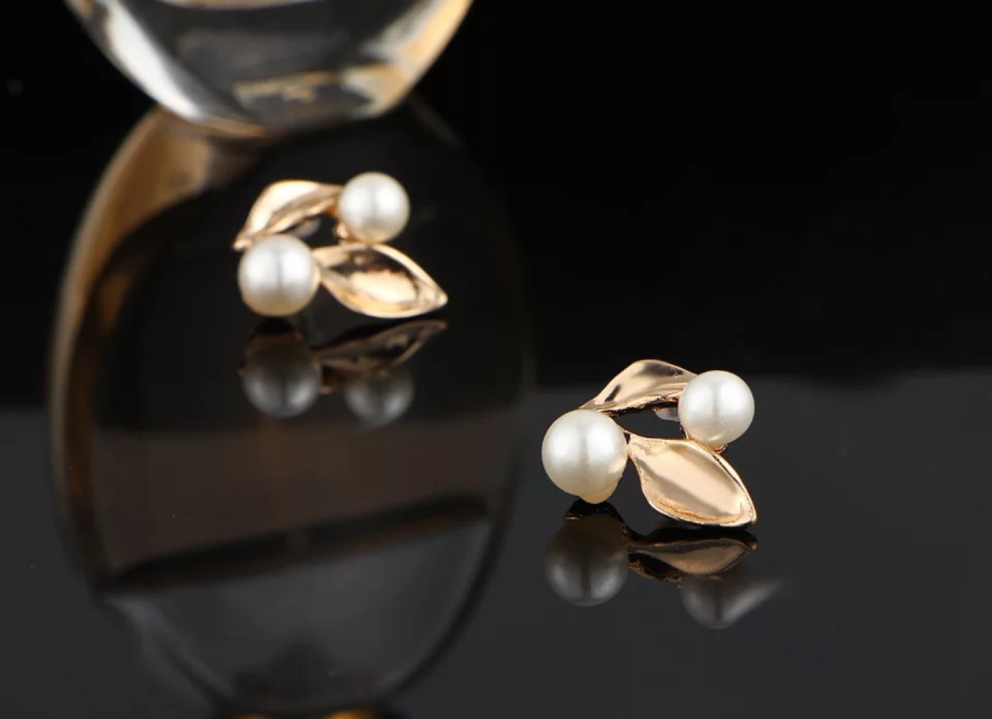 Jewelry Set Artificial Pearl Crystal Leaf Necklace Earring Set - photo 3