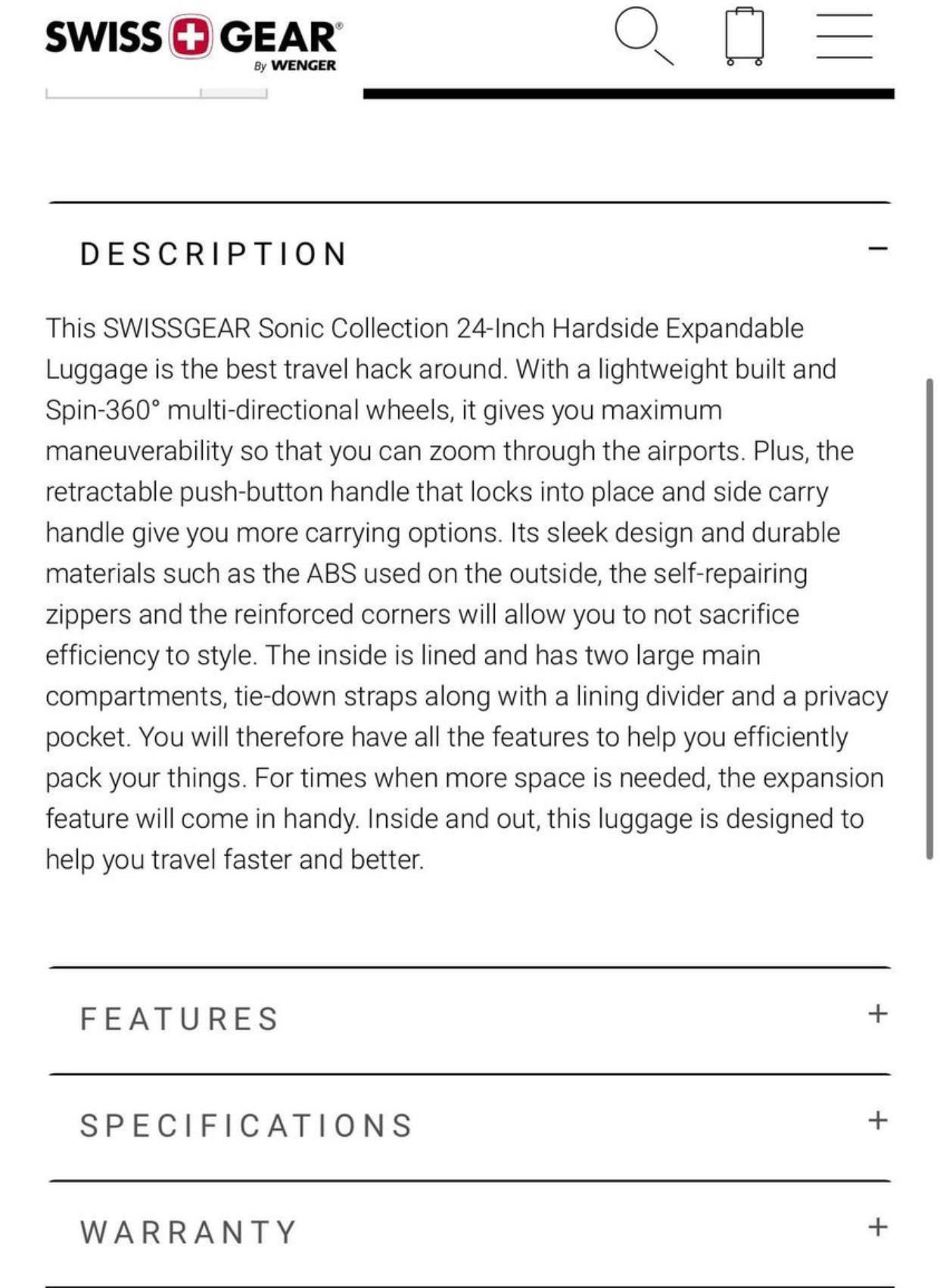 Swissgear SONIC Collection 24-Inch Expandable Hardside Luggage - photo 2