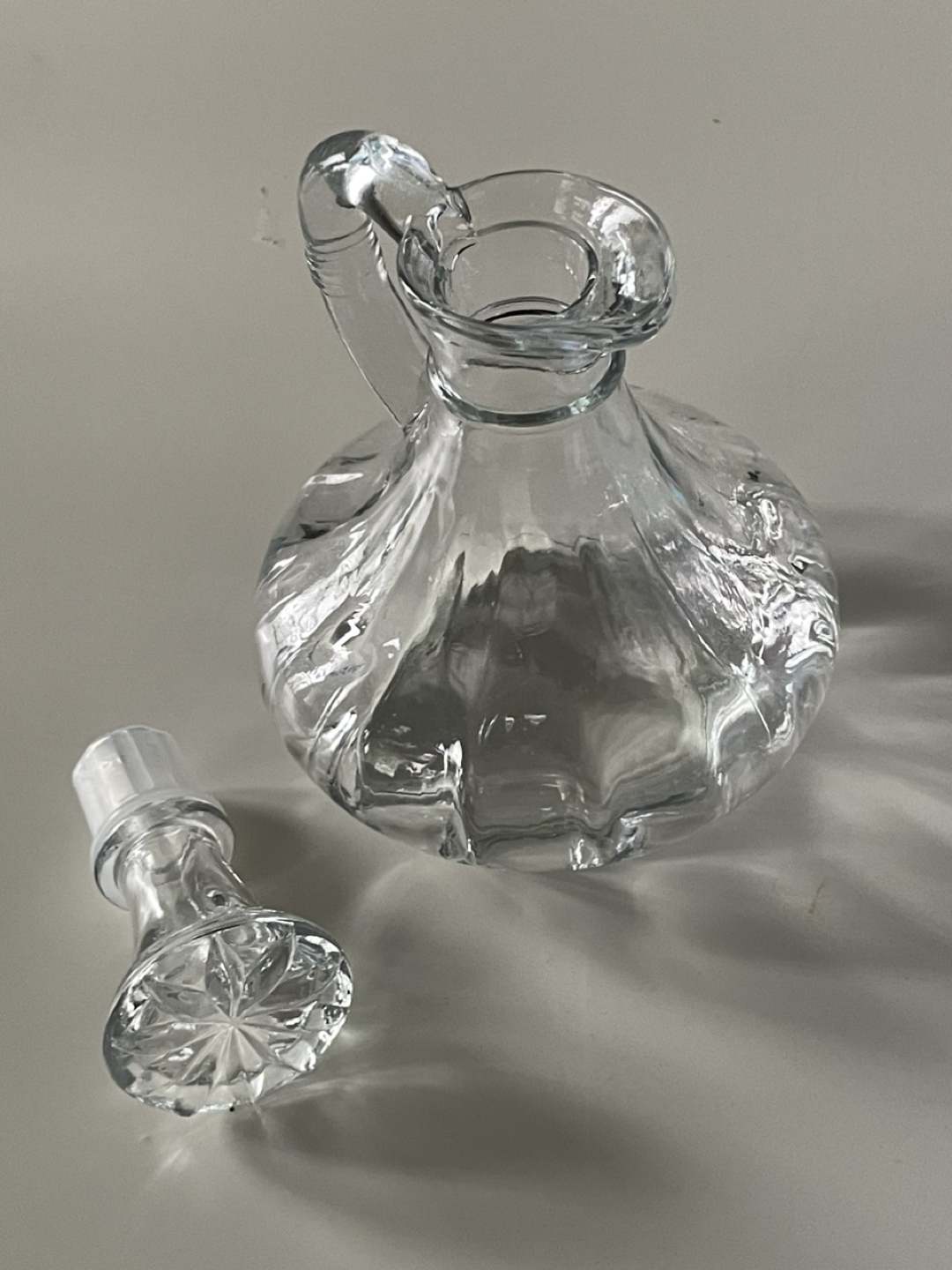 Cute glass carafe with cork, 6” high image indicator(2)