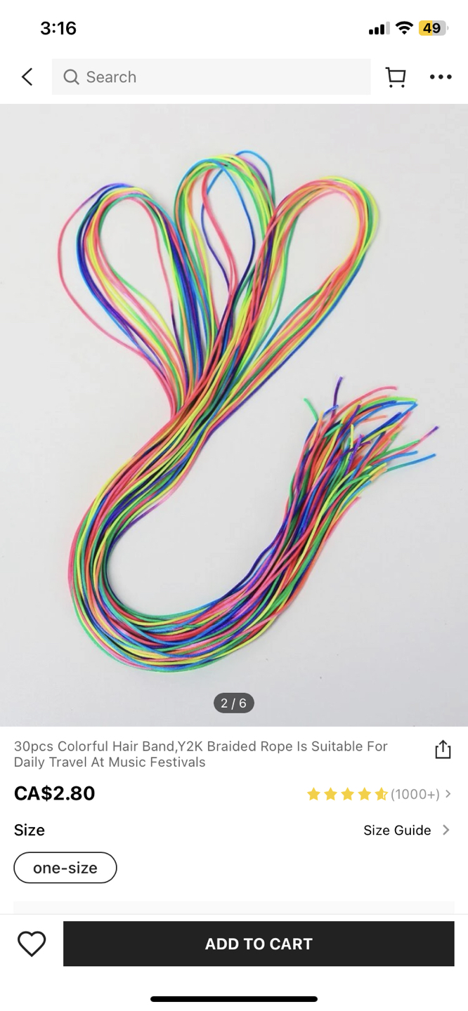 Rainbow rope for hair braid and ties. image indicator(2)