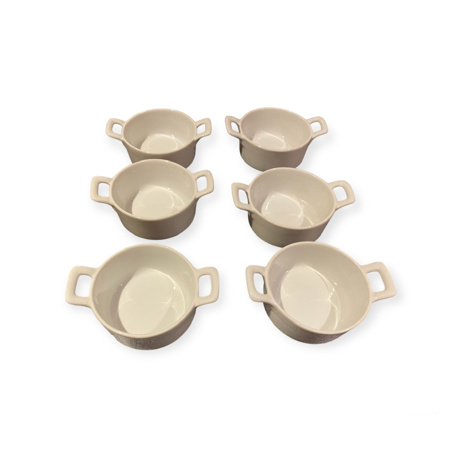 6 x Small Porcelain Bowls with Double Handles