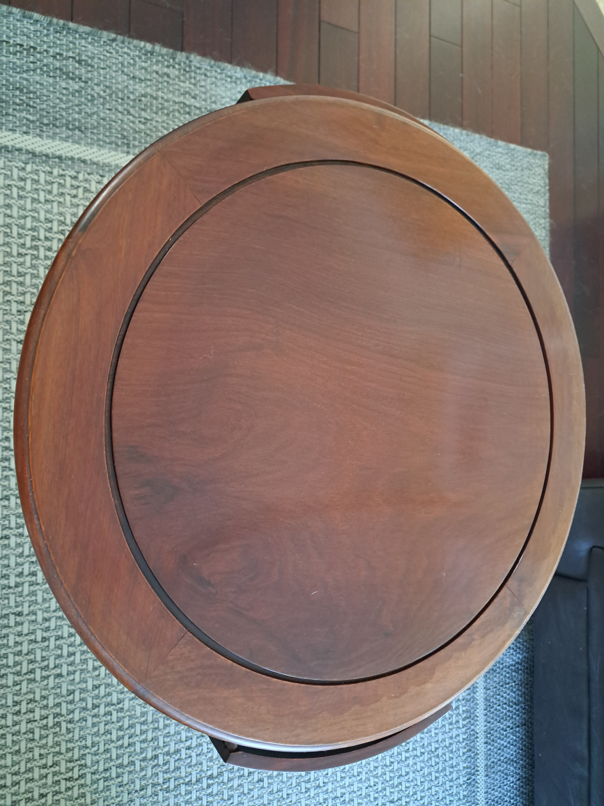 Redwood two drawers round end table with glass top image indicator(3)