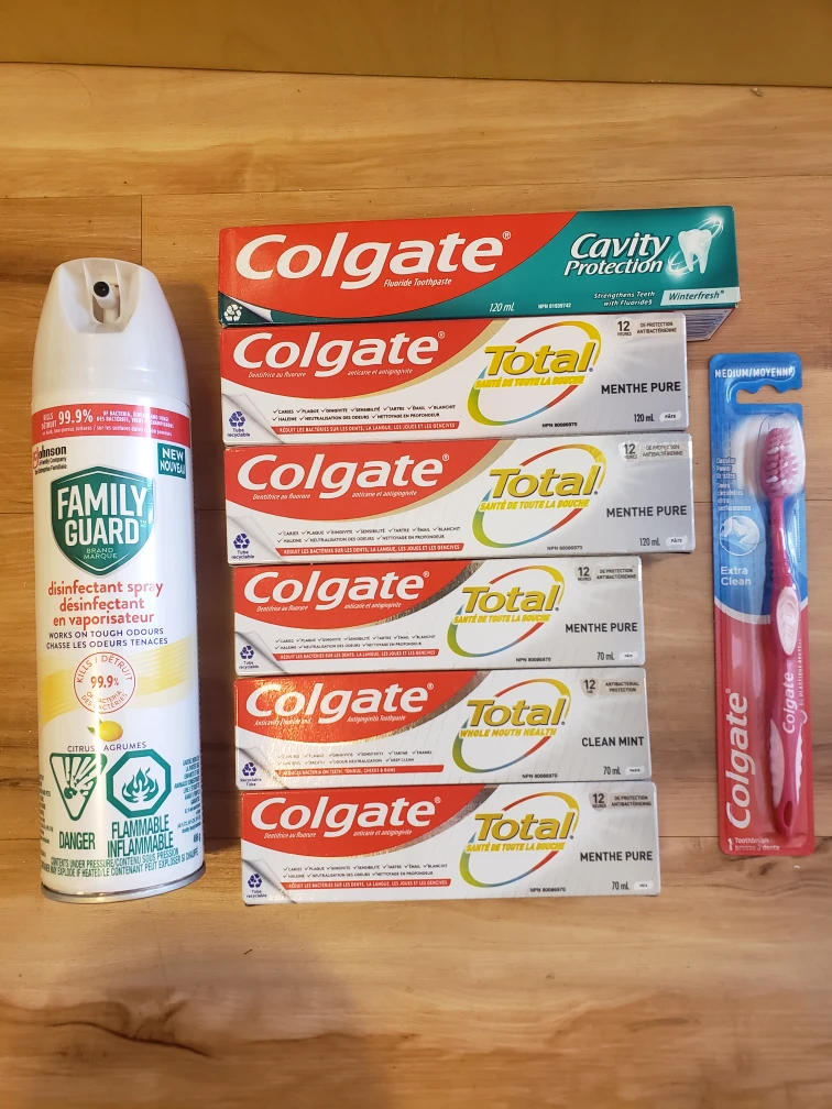 toothpaste and disinfectant spray
