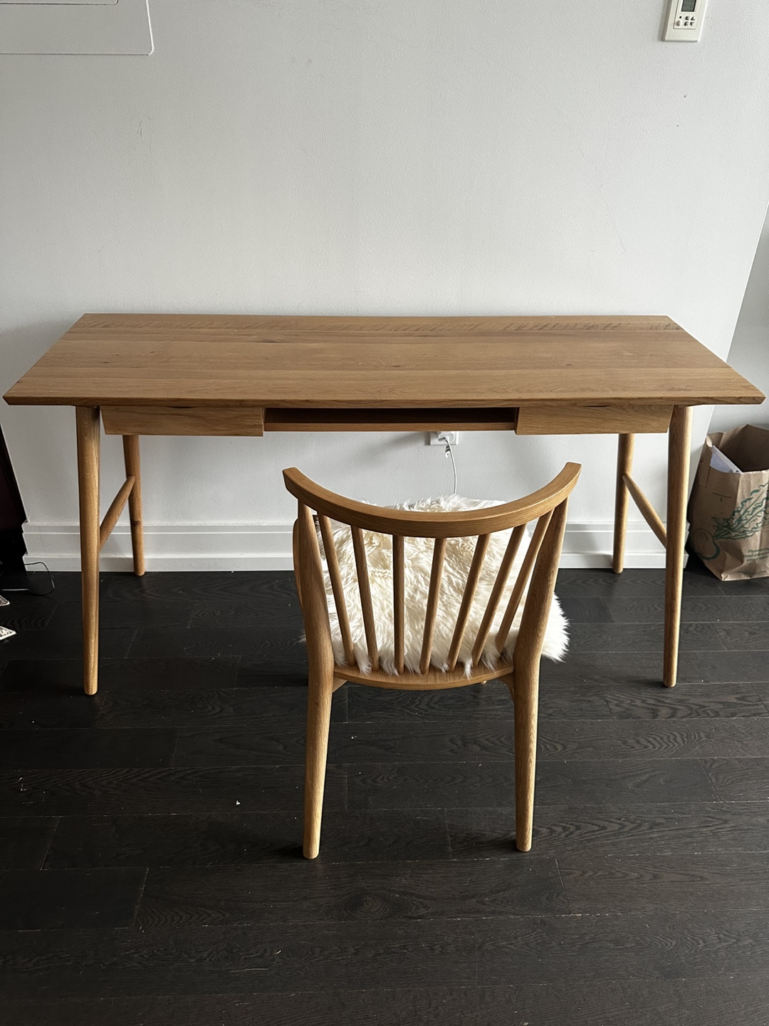 Article- Solid Oak desk with solid Oak Chair (like new)