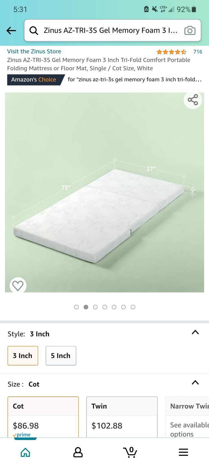 Zinus trifold cot size mattress - photo 5