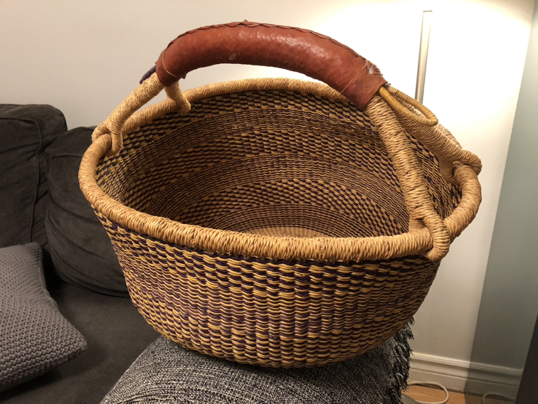 Handwoven African Grass Basket w/ leather handle