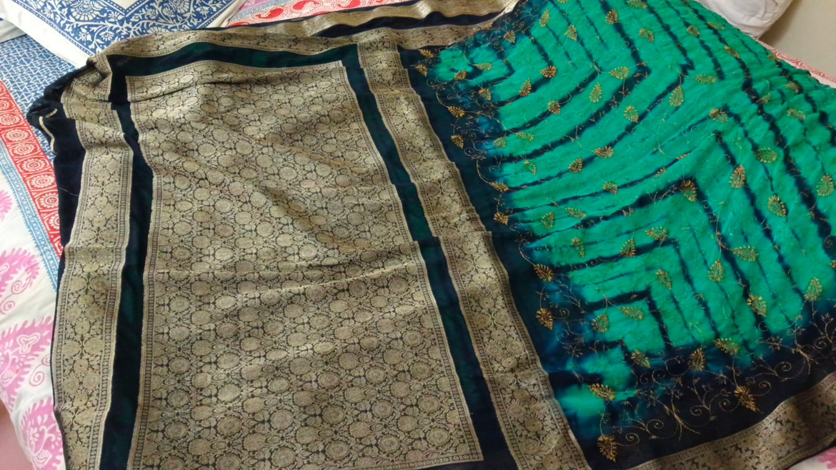 Diwali saree gorgette with banarasi work from Bangladesh.