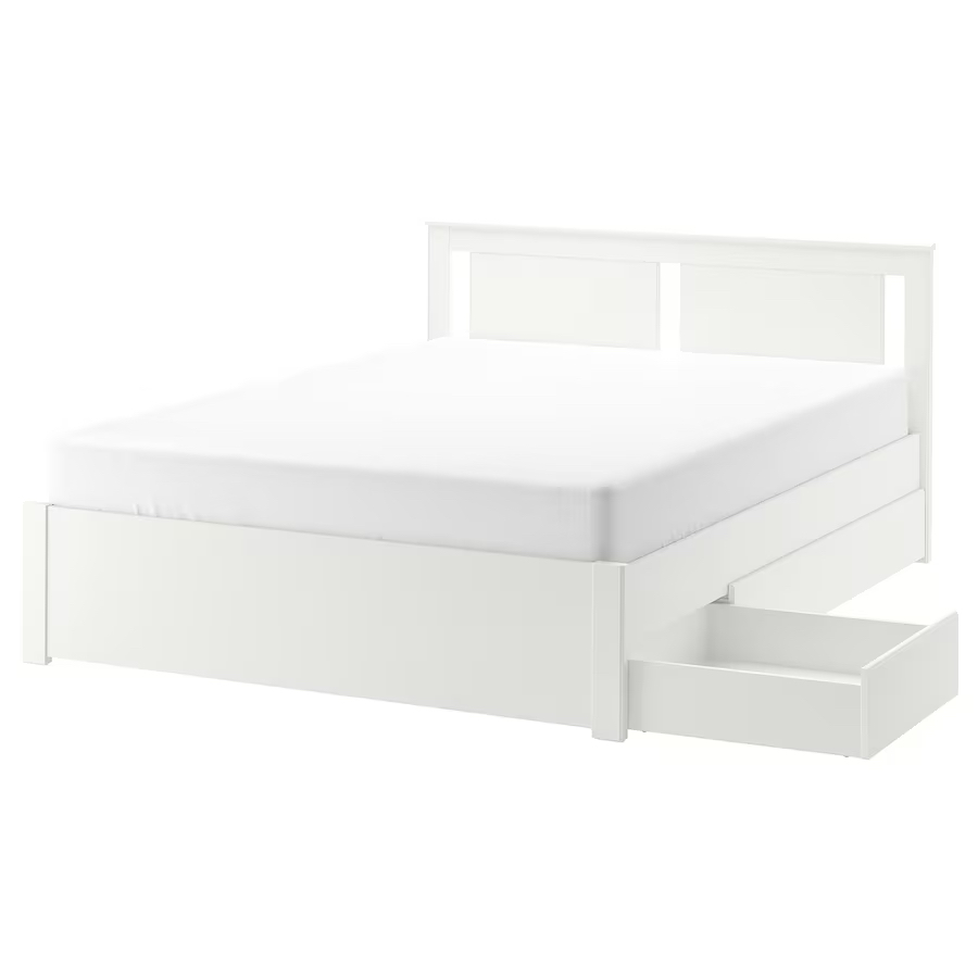 Ikea SONGESAND Bed frame with 2 storage boxes, white, Double