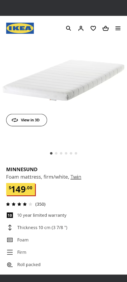 IKEA twin Minnesund foam mattress