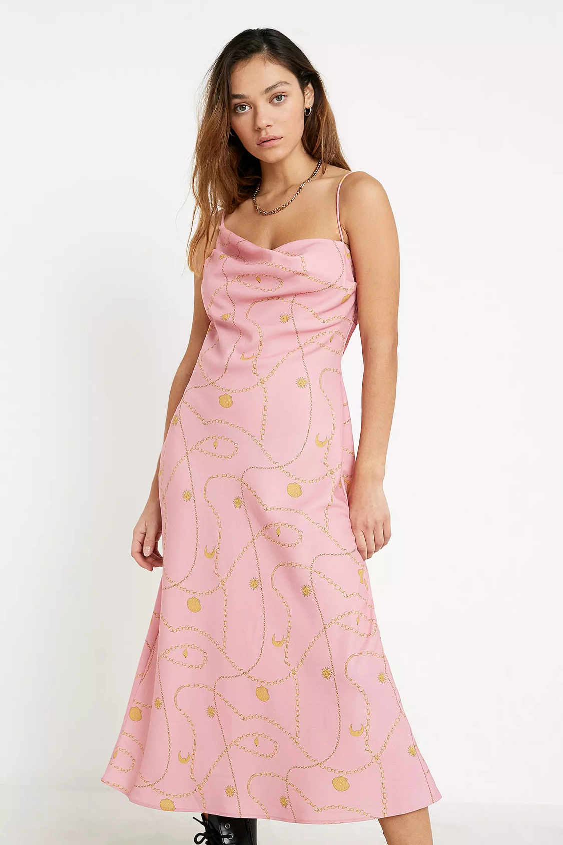 Finders Keepers Pink Chain Slip Midi Dress