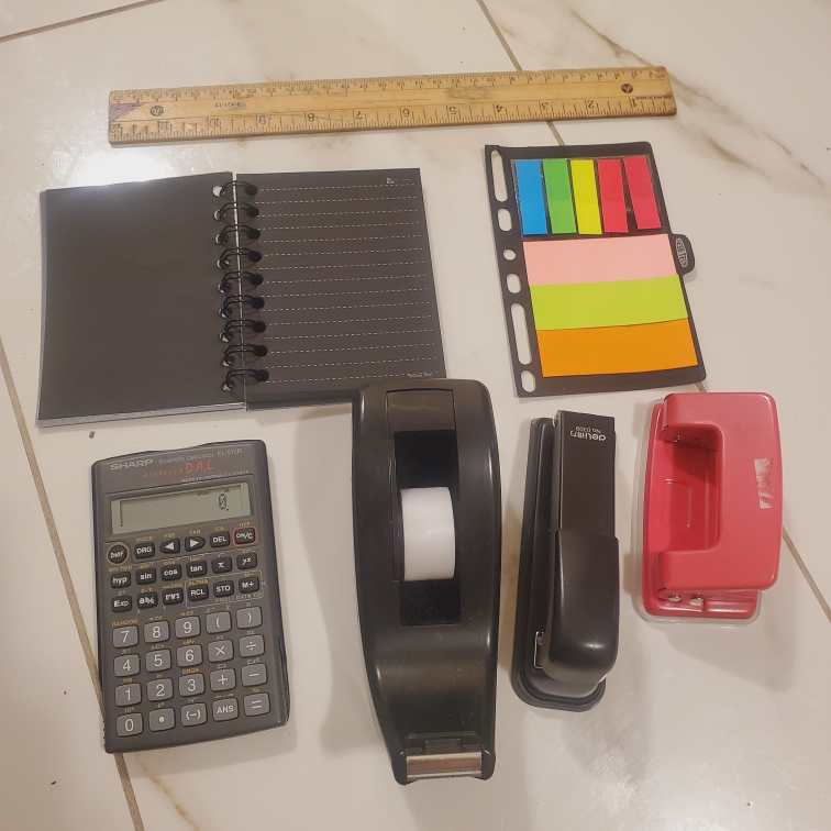 stationery set/ calculator hole punch stapler tape dispenser