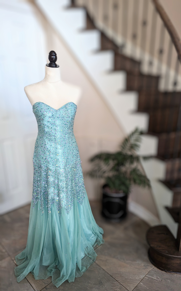 Turquoise Shimmering Beaded Evening Gown / Dress Size 4-6 - photo 5