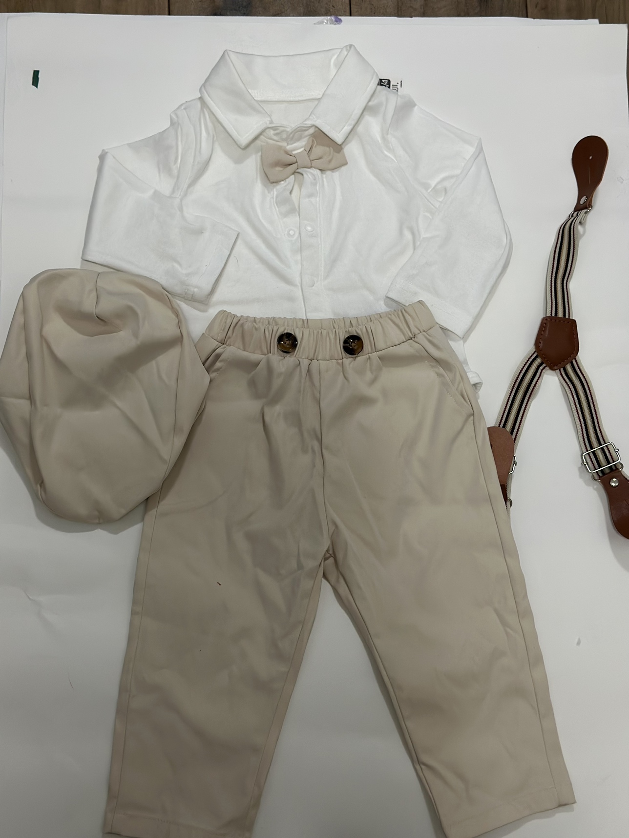 Baby boy bodysuit with suspenders and cap  (9-12M) thumbnail