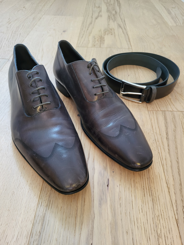 Hugo boss mens shoes and belt grey/brown color, only used once thumbnail