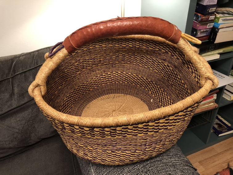 Handwoven African Grass Basket w/ leather handle - photo 2