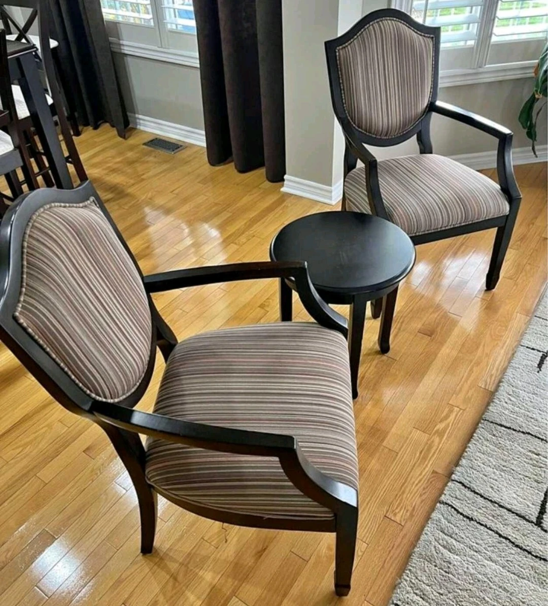 Dark Wood Accent Chairs and Small Table, 3 Piece Set!