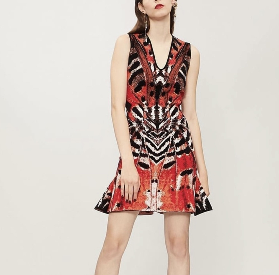 Alexander McQueen Butterfly Jacquard Red Dress image indicator(6)