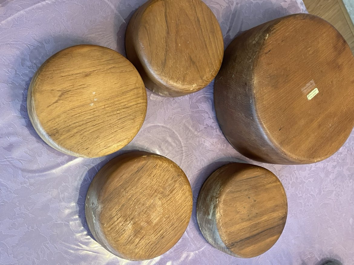Vintage Teak wooden 5 piece salad bowl set image indicator(5)