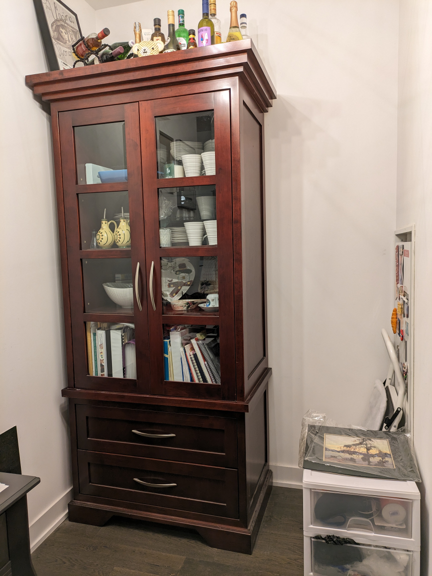 Tall glass cabinet with two drawers thumbnail