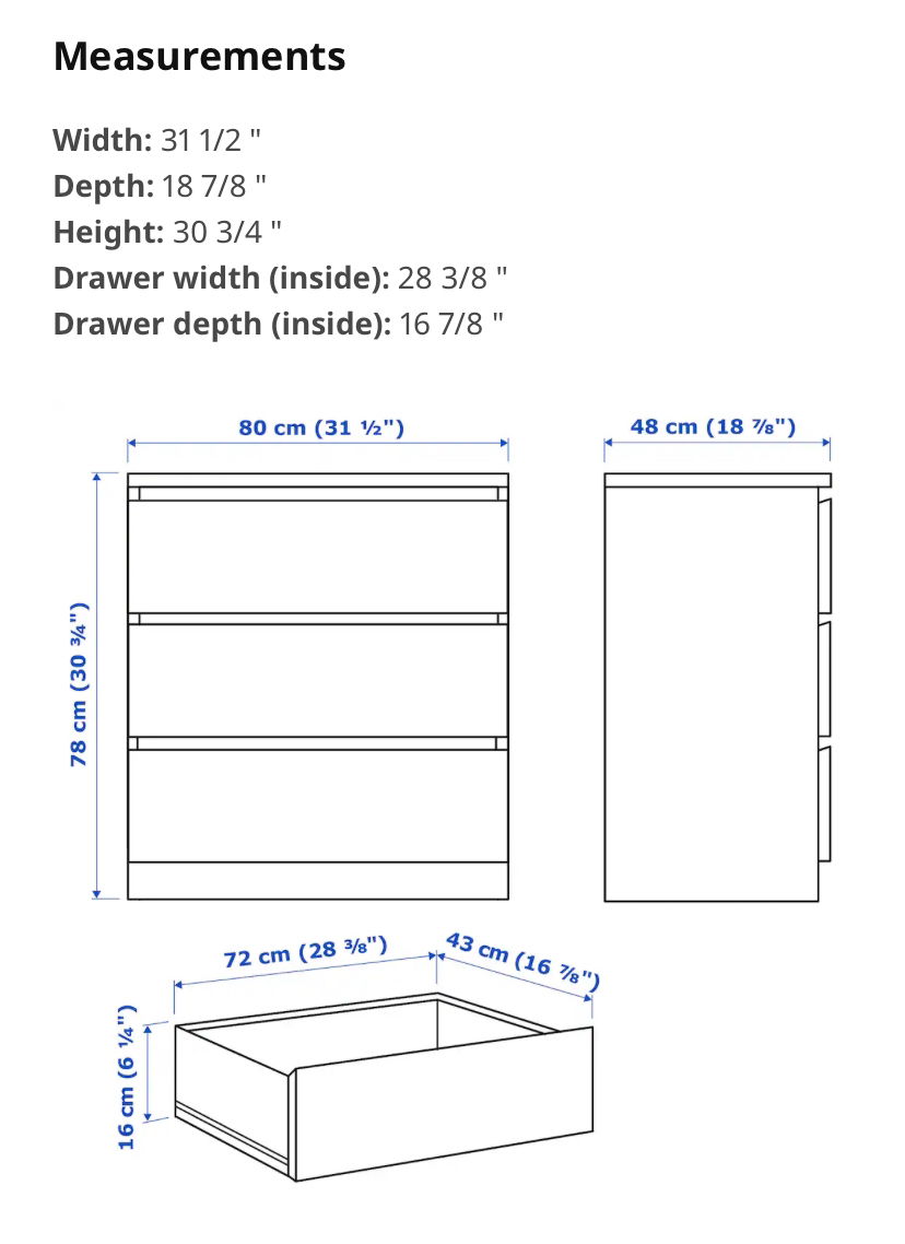IKEA 3 chest drawer dresser - photo 3